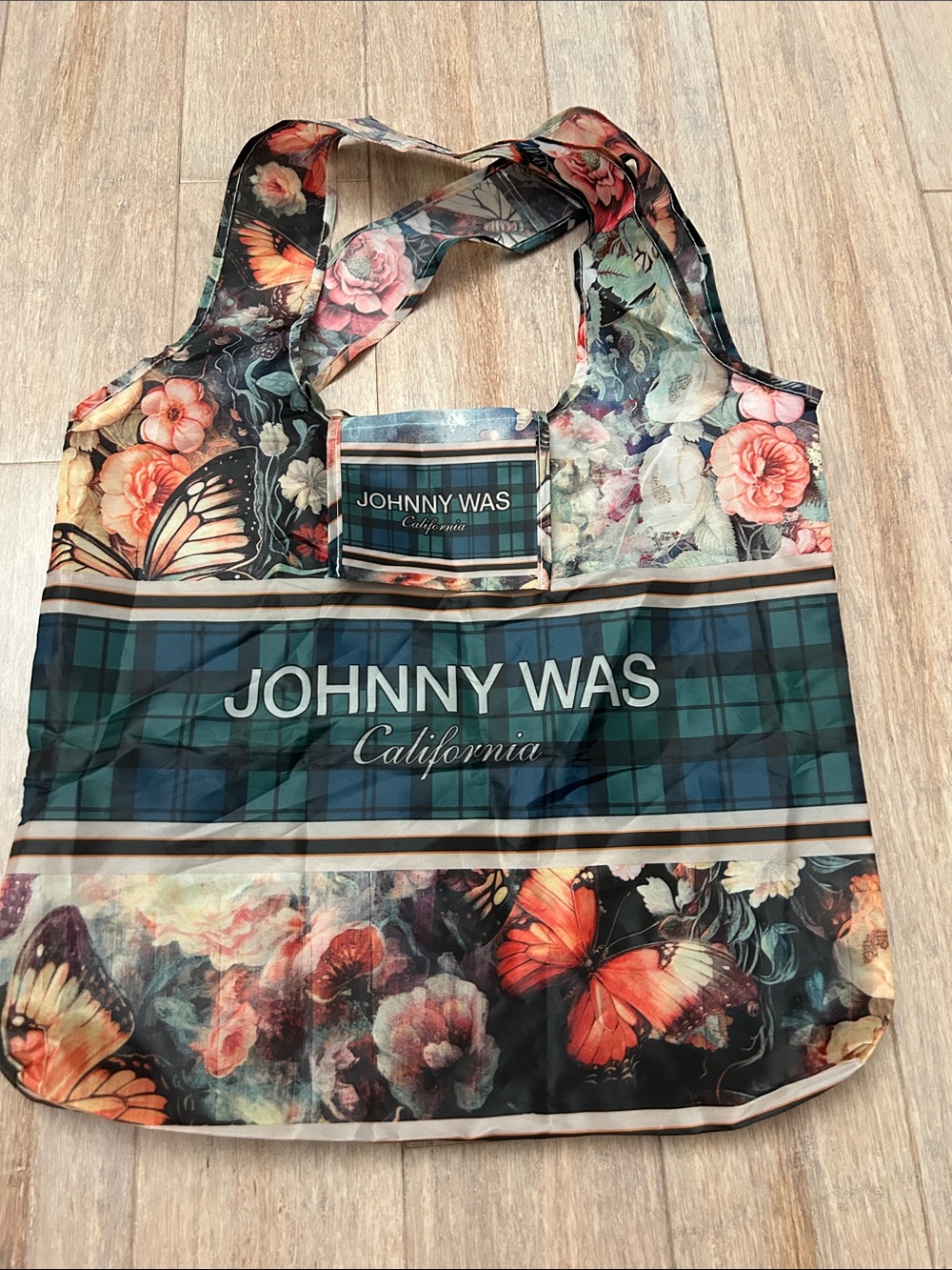 Johnny Was Floral Butterfly Tote - Teal, Black, Coral